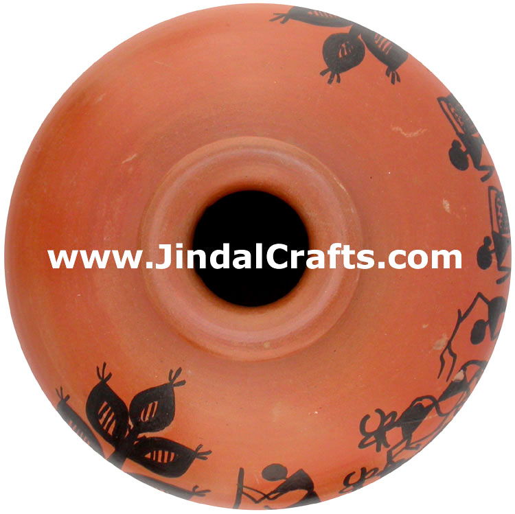 Terracotta Vase Hand made Warli Painted Decorative Art
