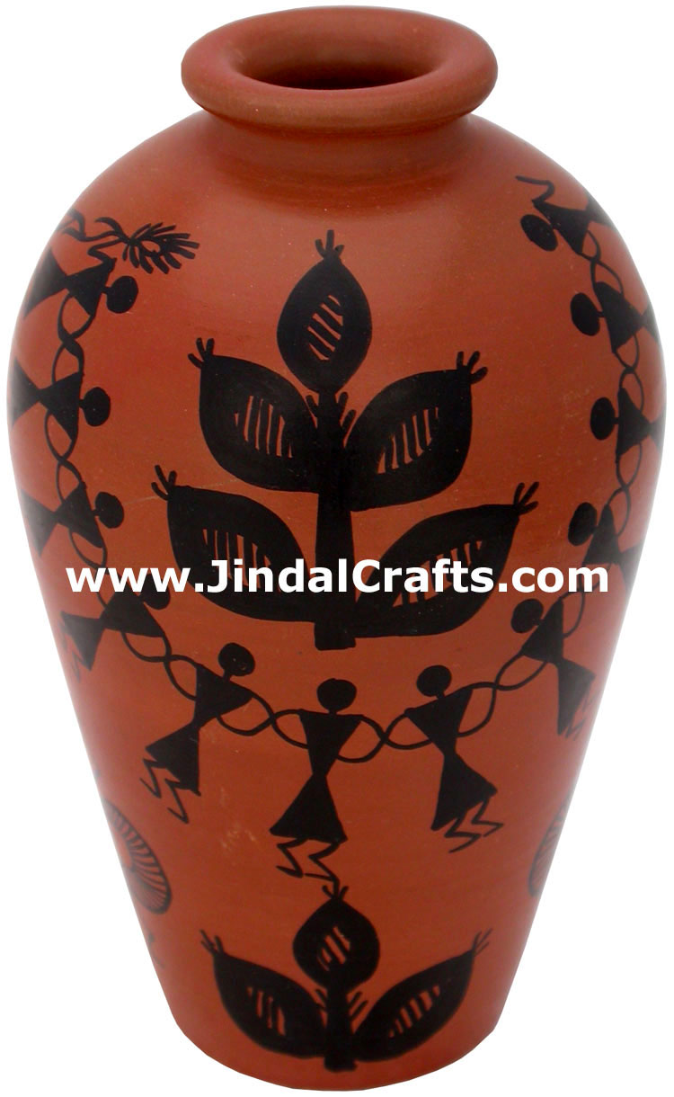 Terracotta Vase Hand made Warli Painted Decorative Art