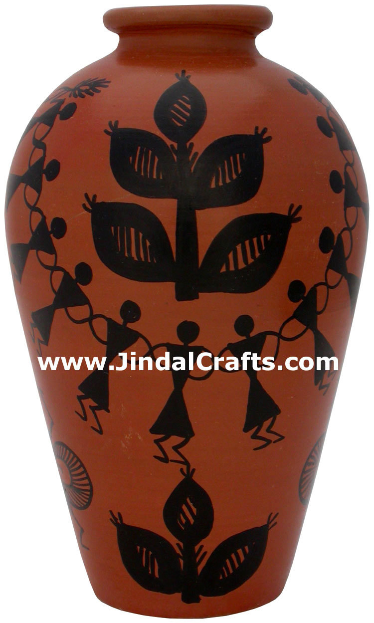 Terracotta Vase Hand made Warli Painted Decorative Art
