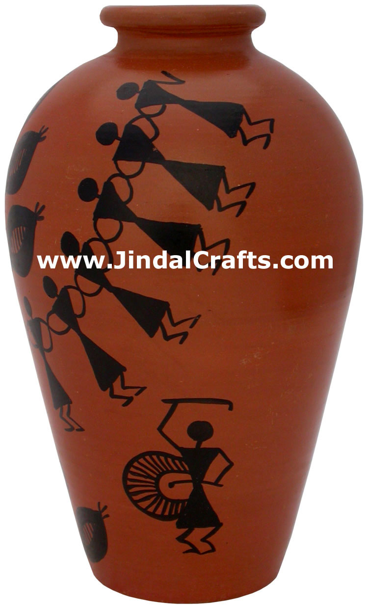 Terracotta Vase Hand made Warli Painted Decorative Art