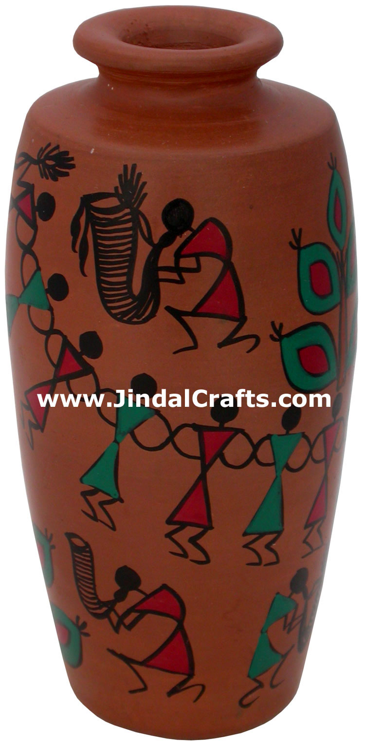 Terracotta Vase Hand made Warli Painted Decorative Art