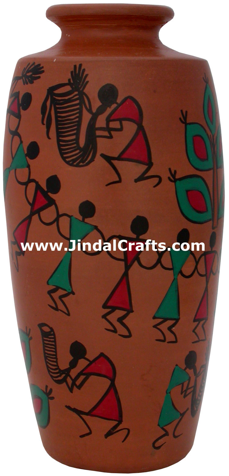 Terracotta Vase Hand made Warli Painted Decorative Art