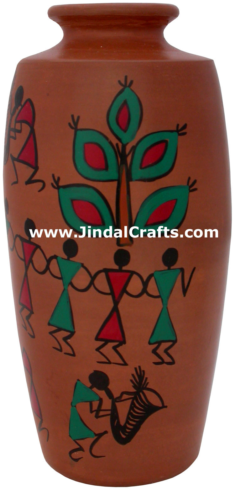 Terracotta Vase Hand made Warli Painted Decorative Art