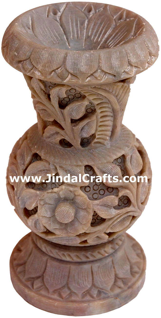 Vase - Handcarved Soft Stone Decorative Vase Indian Art
