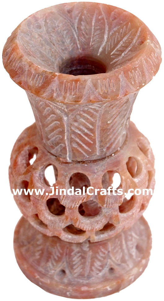 Vase - Handcarved Soft Stone Decorative Vase Indian Art
