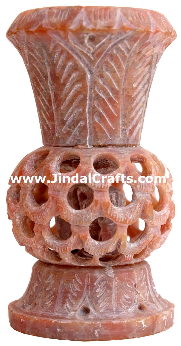 Vase - Handcarved Soft Stone Decorative Vase Indian Art