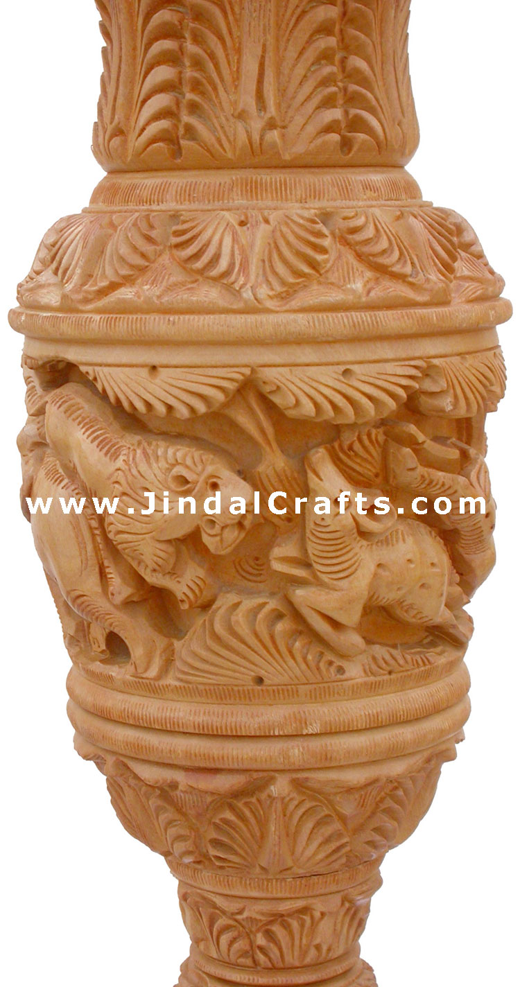 Hand Carved Wooden Vase Jungle Work India Fair Trade