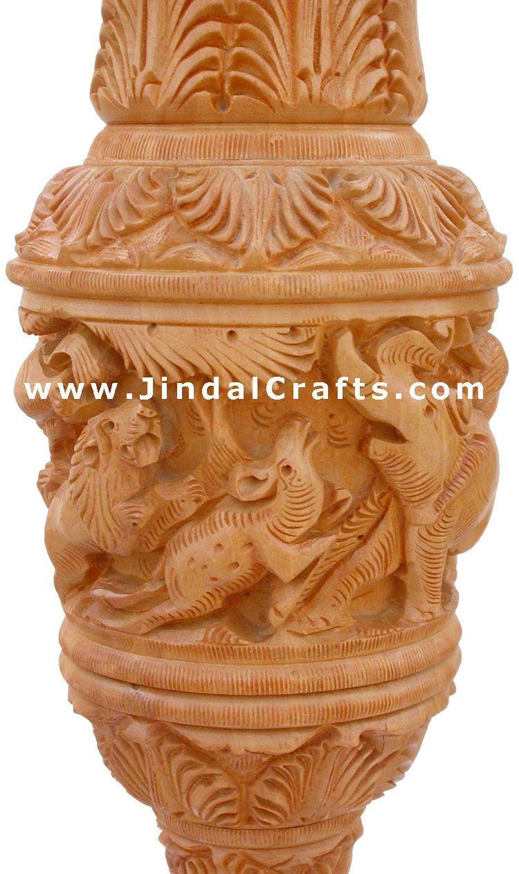 Hand Carved Wooden Vase Jungle Work India Fair Trade