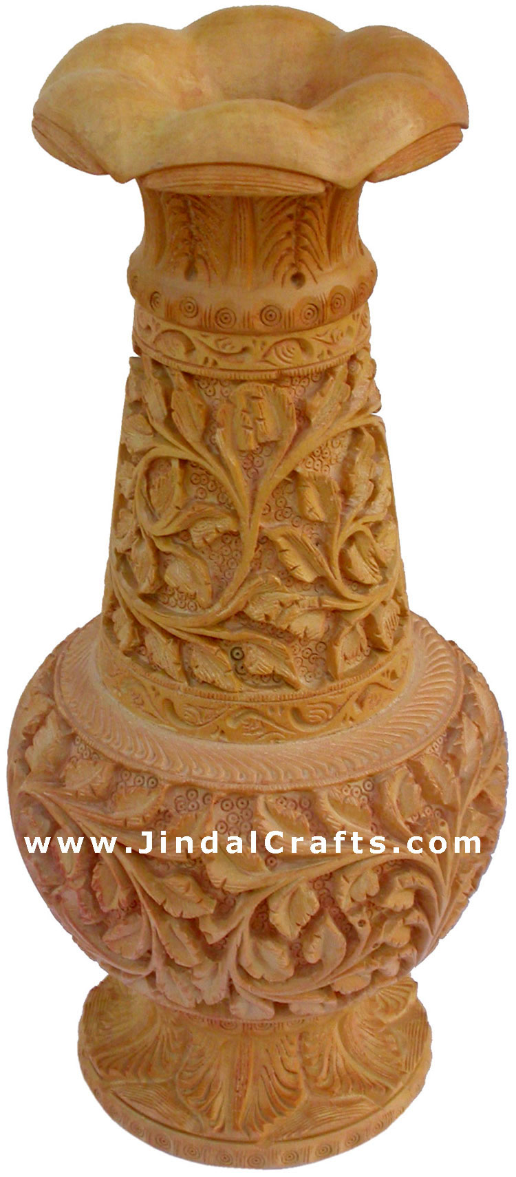 Hand Carved Wooden Decorative Vase India Fair Trade Art
