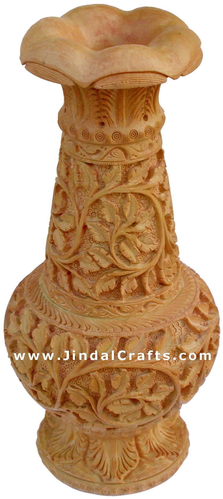 Hand Carved Wooden Decorative Vase India Fair Trade Art