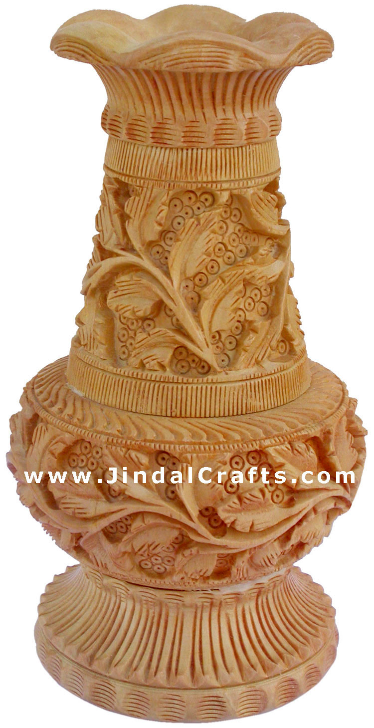 Hand Carved Wooden Decorative Vase India Fair Trade Art