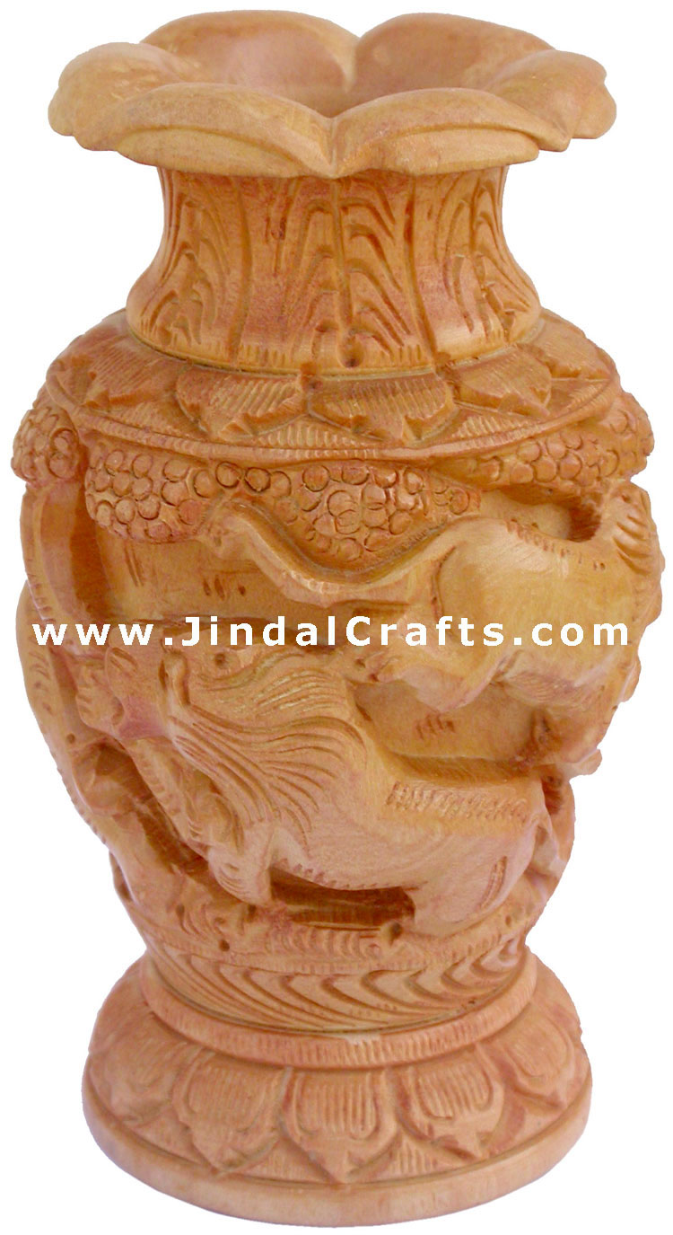 Hand Carved Wooden Decorative Vase India Fair Trade Art