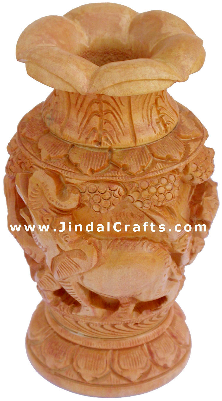Hand Carved Wooden Decorative Vase India Fair Trade Art