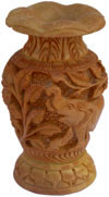 Hand Carved Wooden Decorative Vase India Fair Trade Art