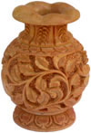 Hand Carved Wooden Decorative Vase India Fair Trade Art Leaf Carving Handmade
