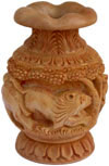 Hand Carved Wooden Decorative Vase India Fair Trade Art