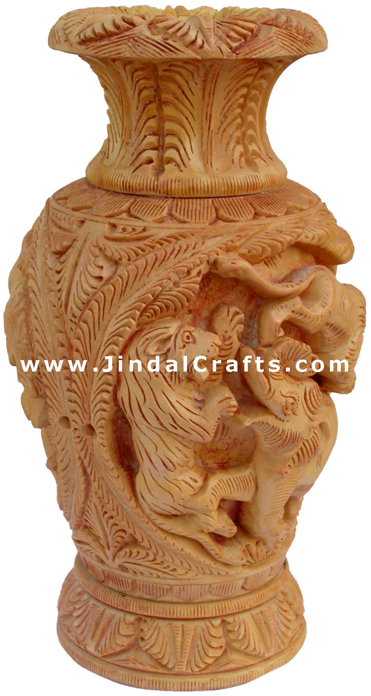 Hand Carved Wooden Decorative Vase India Fair Trade Art