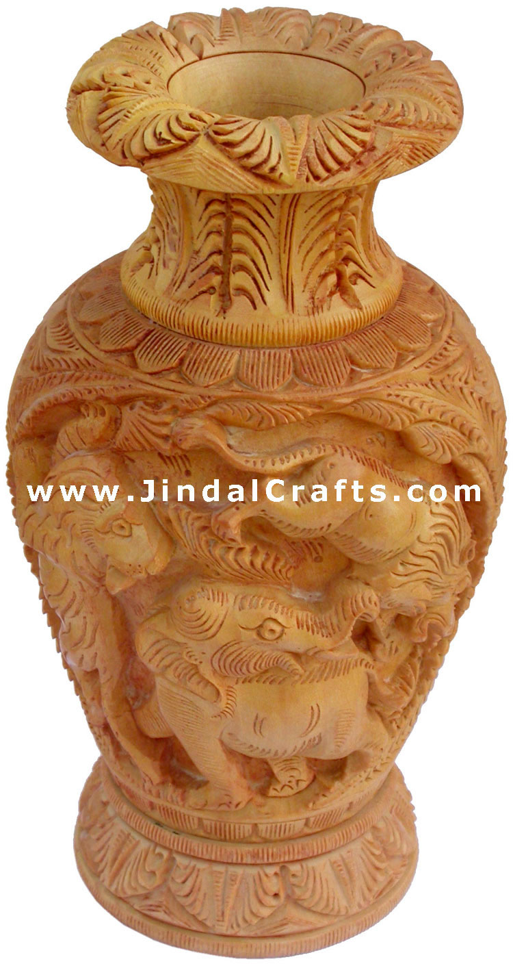 Hand Carved Wooden Decorative Vase India Fair Trade Art