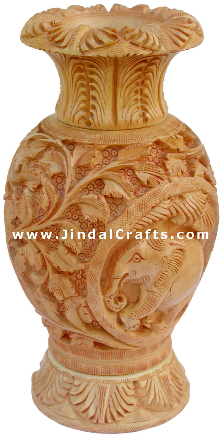 Hand Carved Wooden Decorative Vase India Fair Trade Art