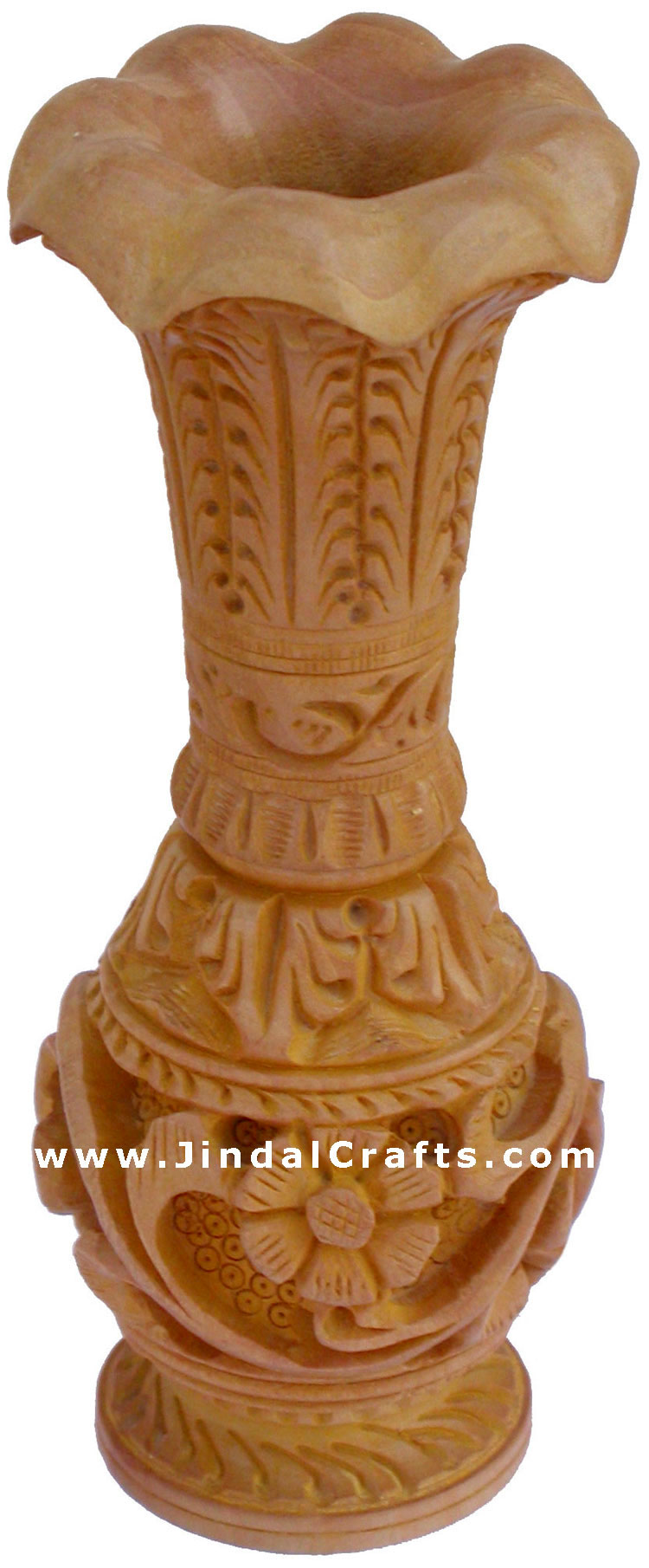 Hand Carved Wooden Decorative Vase India Fair Trade Art