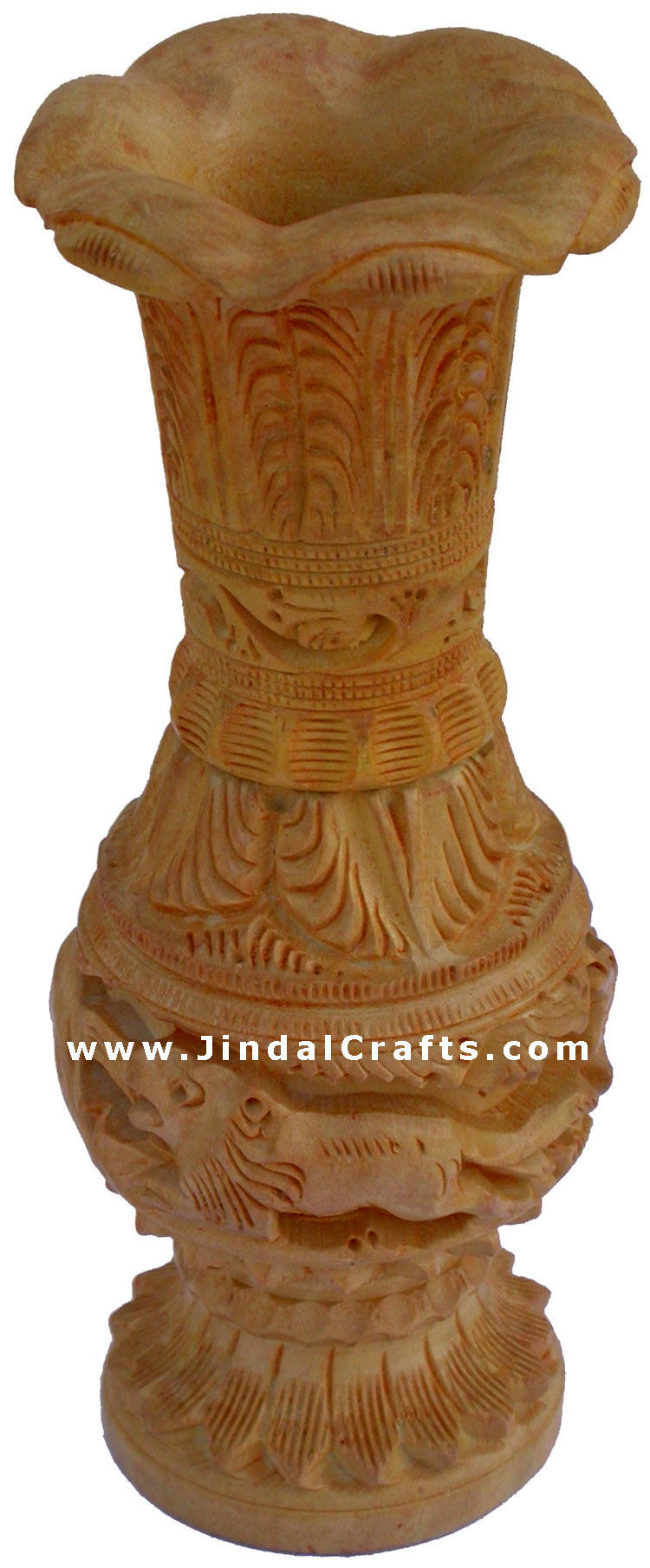 Hand Carved Wooden Decorative Vase India Fair Trade Art