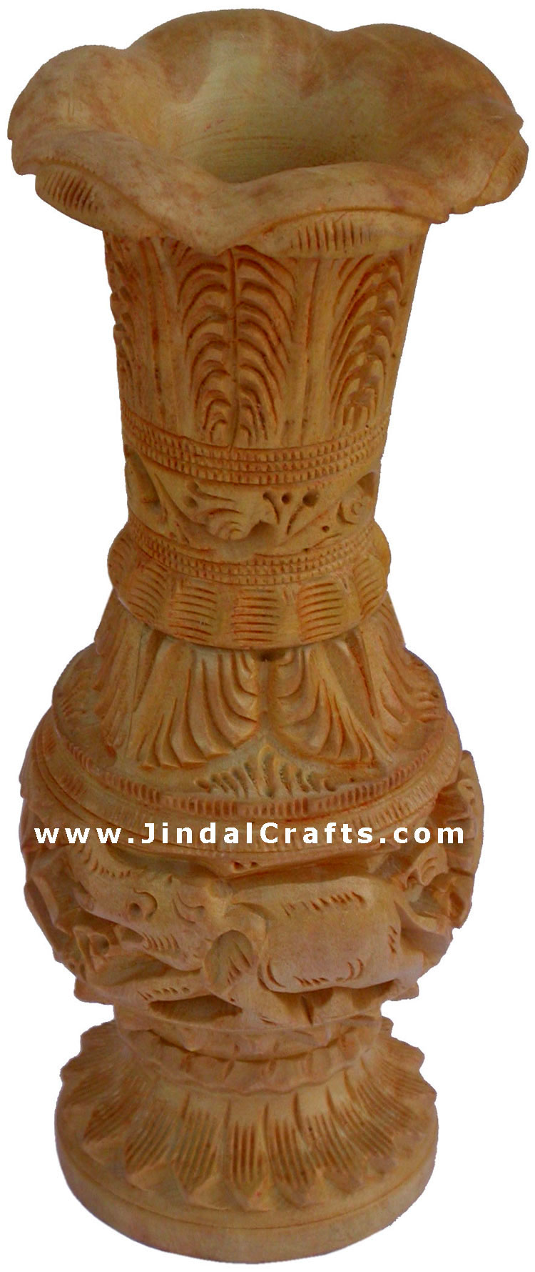 Hand Carved Wooden Decorative Vase India Fair Trade Art