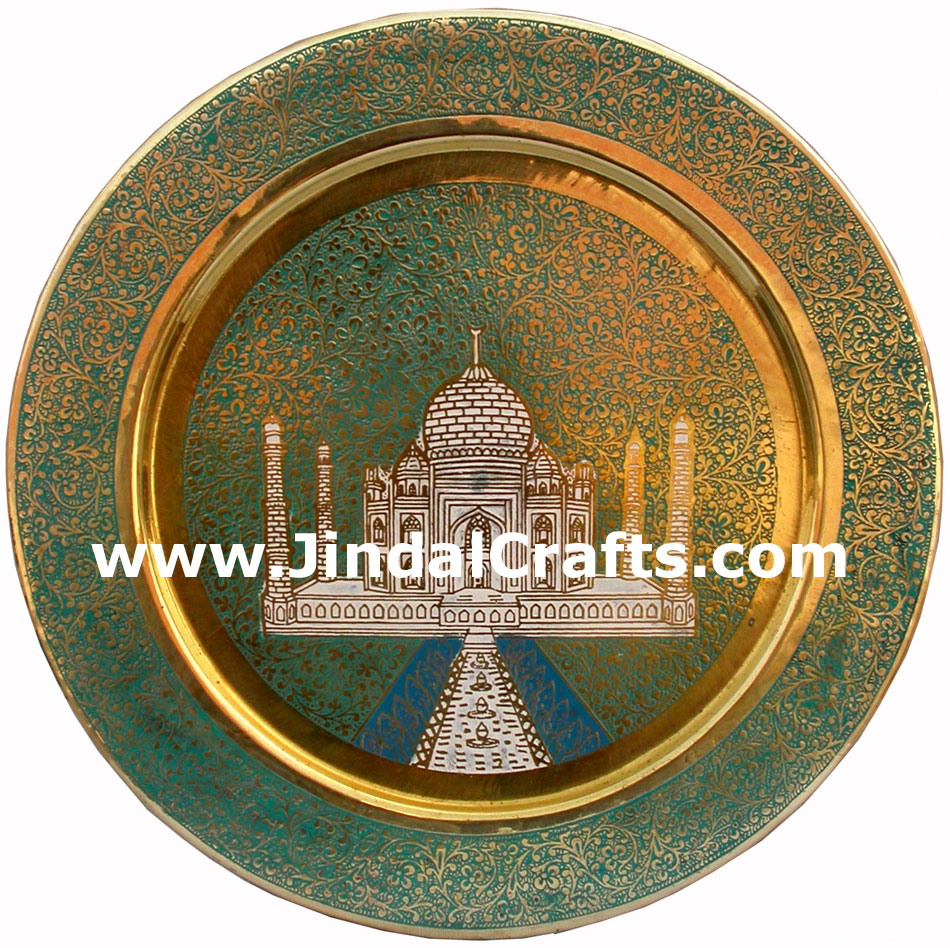 Brass Taj Mahal Hanging Plate - Indian Meenakaari Artifact Art Craft Handicraft