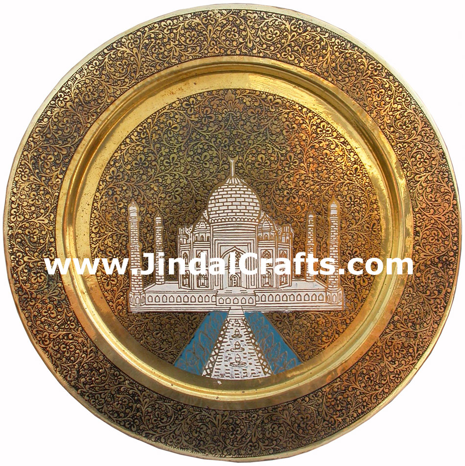 Brass Taj Mahal Hanging Plate - Indian Meenakaari Artifact Art Craft Handicraft