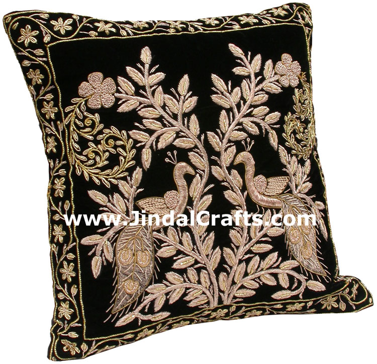 Cushion Cover - Hand Embroidery Jari Zari Work India