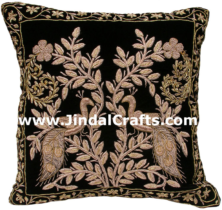 Cushion Cover - Hand Embroidery Jari Zari Work India