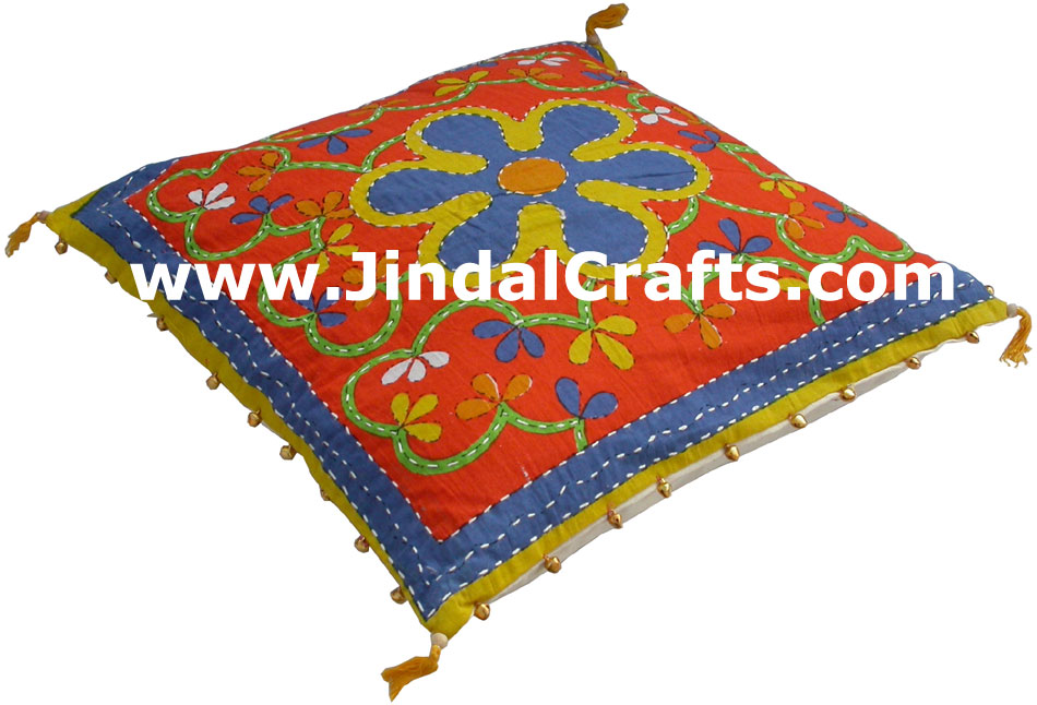 Ethnic Cushion Cover - Rich Indian Hand Stitched Colourful Art Hand Work
