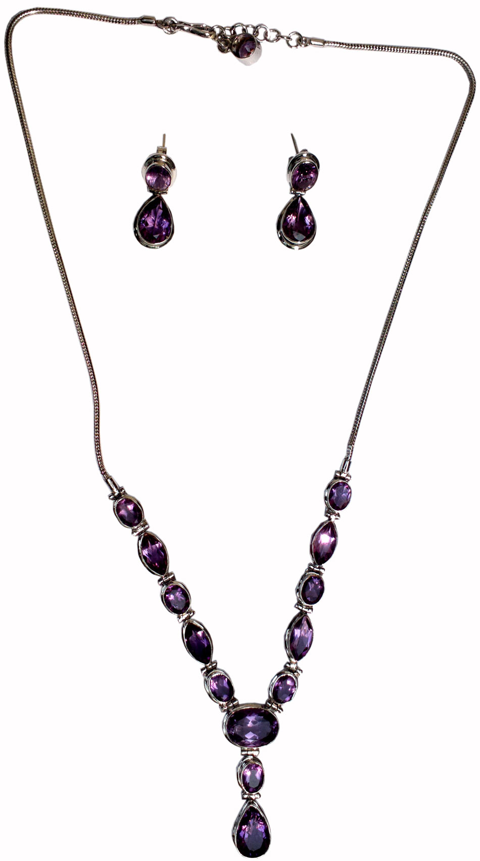 Silver & Semi Precious Stones Neacklace Earrings - 925 Sterling Silver Jewelry