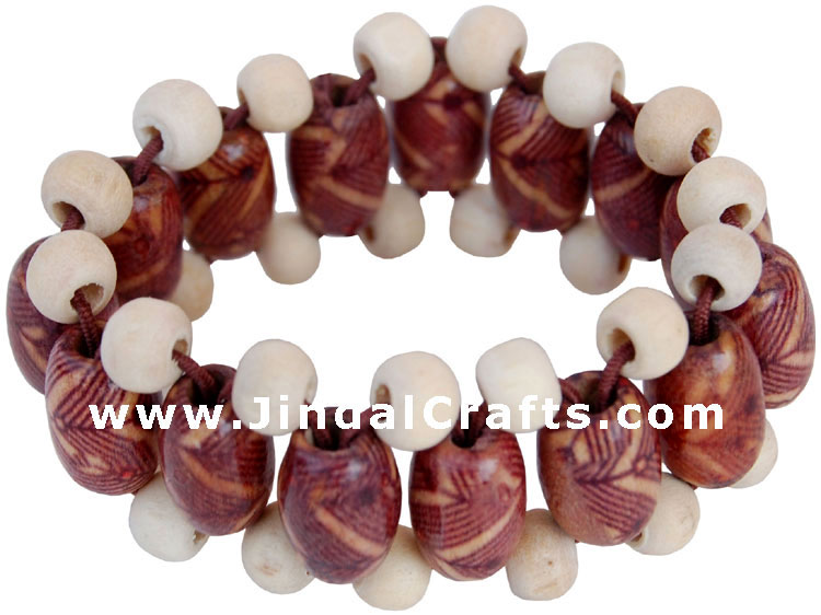 Handmade Wooden Beads Bracelet India Tribal Jewelry