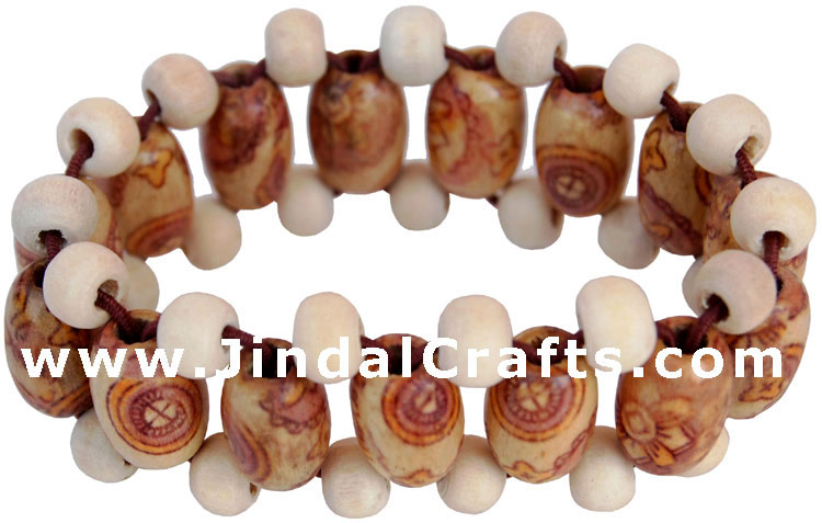 Handmade Wooden Beads Bracelet India Tribal Jewelry