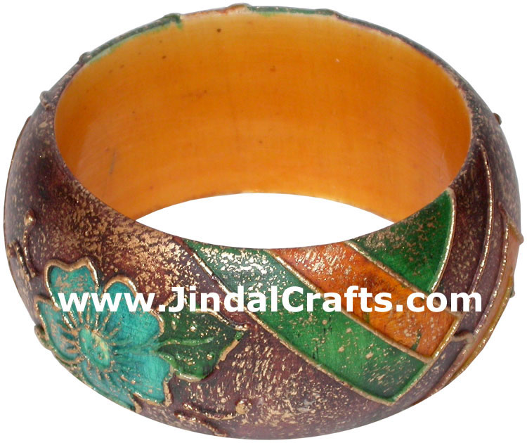 Embossed Wooden Designer Bangles Fashion Jewelry India