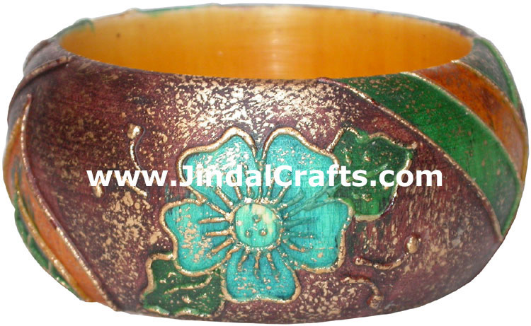 Embossed Wooden Designer Bangles Fashion Jewelry India