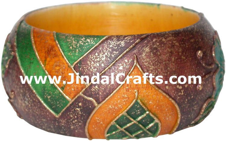 Embossed Wooden Designer Bangles Fashion Jewelry India