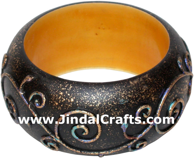 Embossed Wooden Designer Bangles Fashion Jewelry India