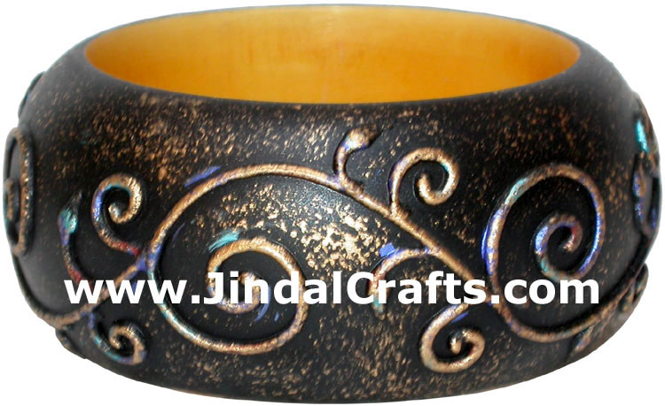Embossed Wooden Designer Bangles Fashion Jewelry India