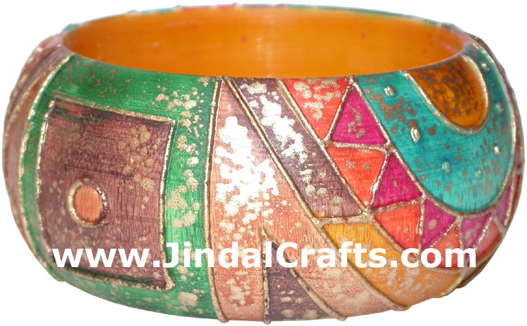 Embossed Wooden Designer Bangles Fashion Jewelry India