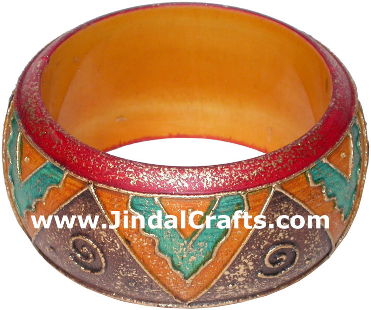 Embossed Wooden Designer Bangles Fashion Jewelry India