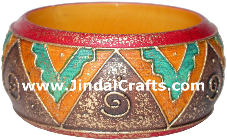 Embossed Wooden Designer Bangles Fashion Jewelry India