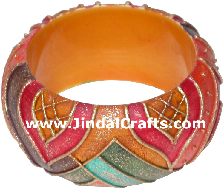 Embossed Wooden Designer Bangles Fashion Jewelry India