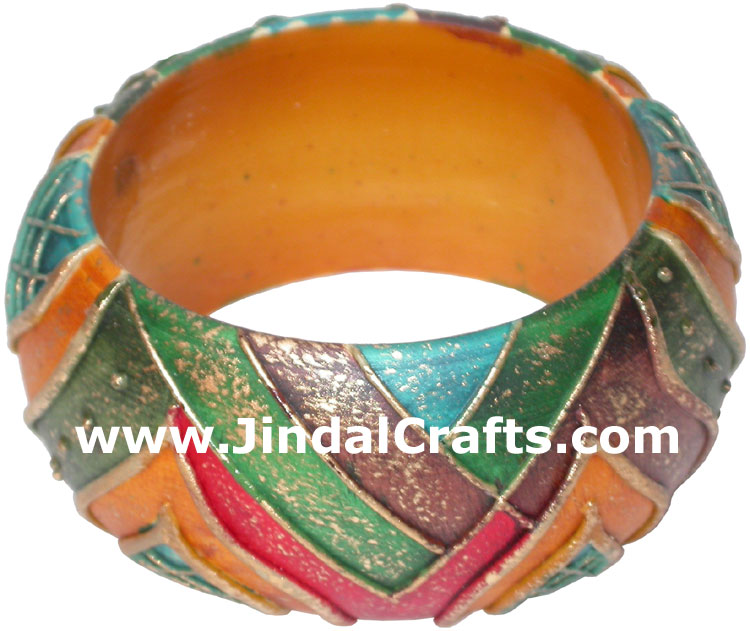Embossed Wooden Designer Bangles Fashion Jewelry India