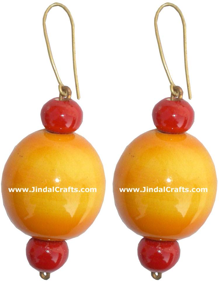 Hand Crafted Hand Painted Wooden Earrings India Arts