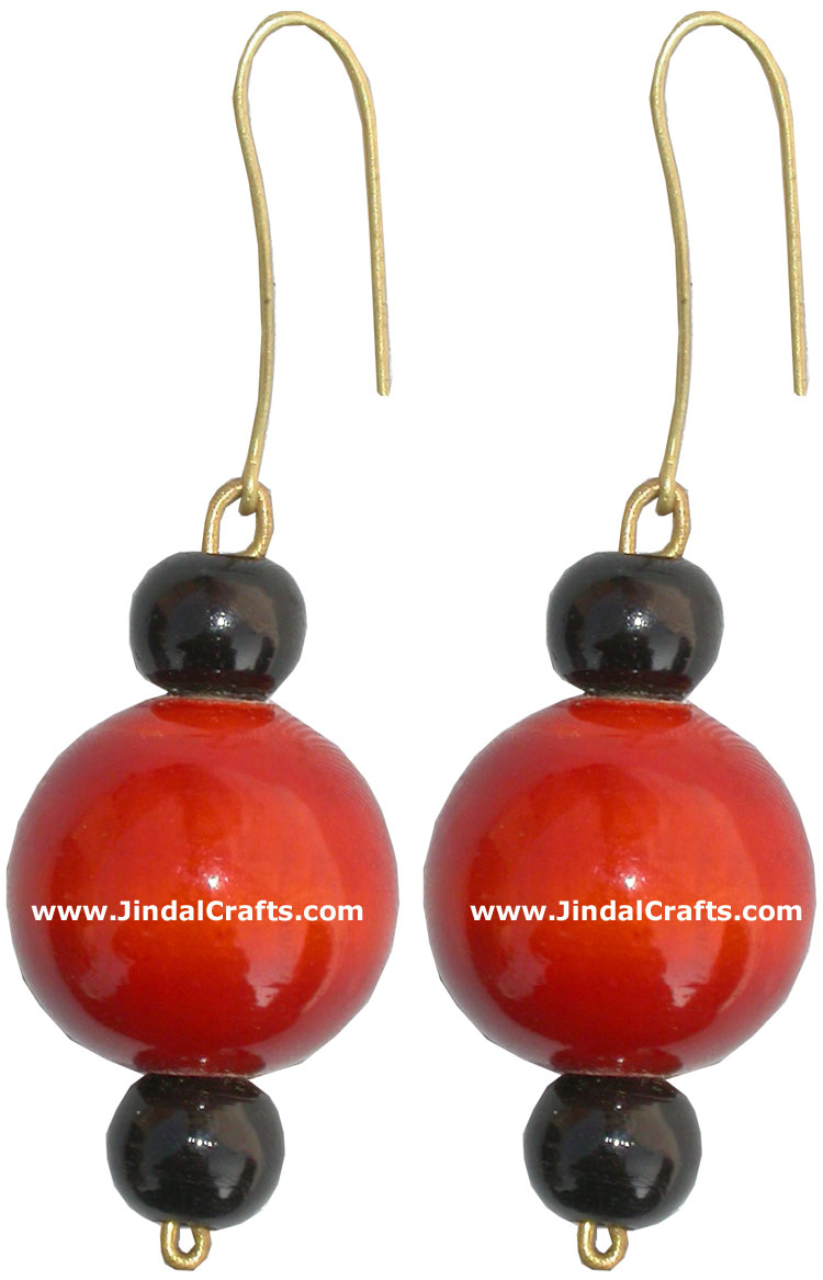 Hand Crafted Hand Painted Wooden Earrings India Arts