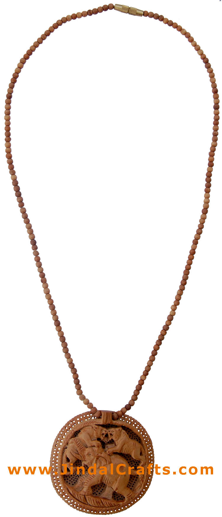Hand Carved Wooden Necklace India Traditional Jewelry