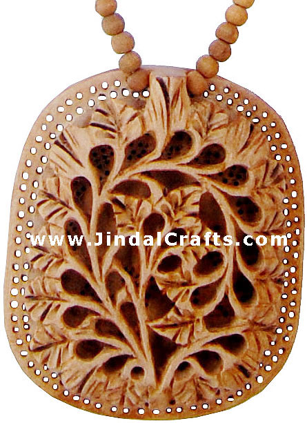 Hand Carved Wooden Necklace India Traditional Jewelry