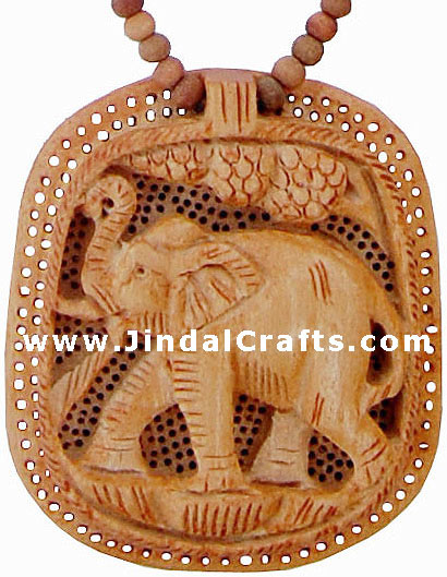 Hand Carved Wooden Necklace India Traditional Jewelry