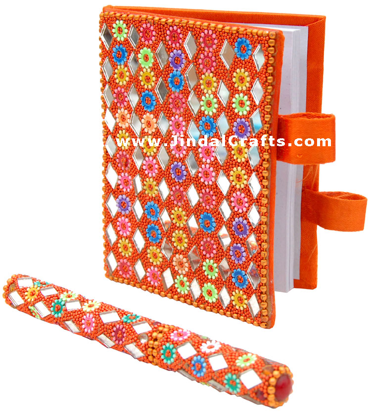 Lac Mirrors Notebook Pen Handcrafted Indian Traditional Handicraft Multicolor